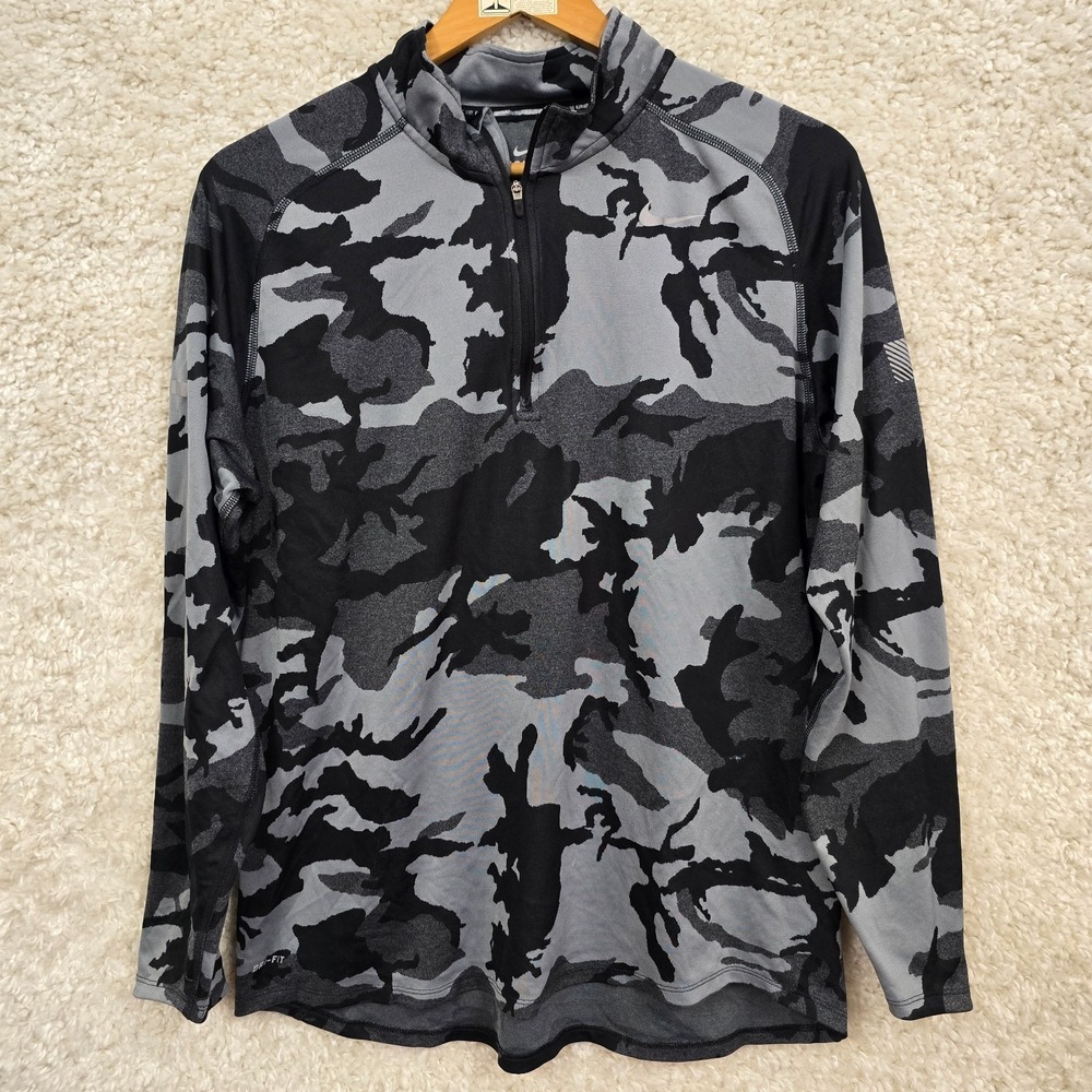 Nike Dri-Fit Quarter Zip Women's XL Gray Camo Athletic Training Running Top READ